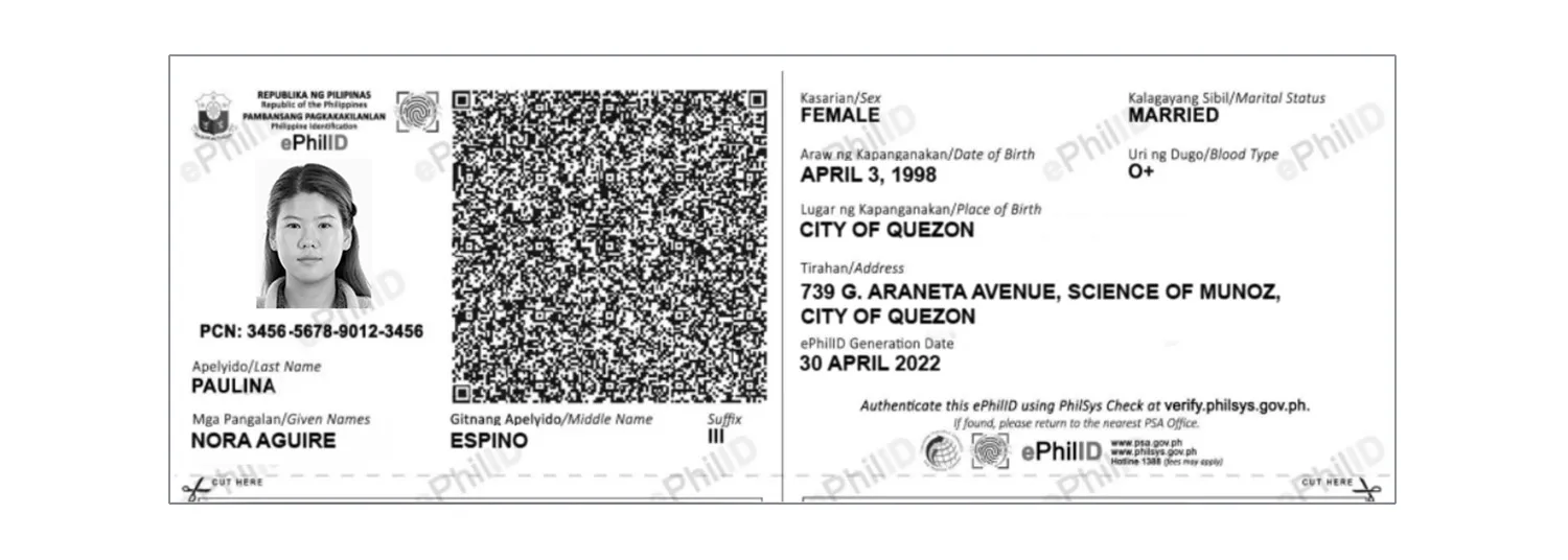 Philippine identity card (Digital National ID - front and back)
